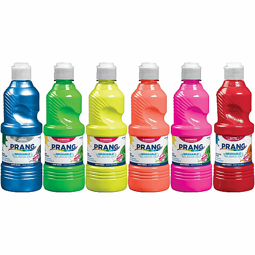 Prang Power Fluorescent Paint Set 6 Color(s) - Neon Green, Neon Yellow, Neon Orange, Neon Pink, Neon Red, Neon Turquoise - 16 fl oz - Washable - 6 / Set (10799)
