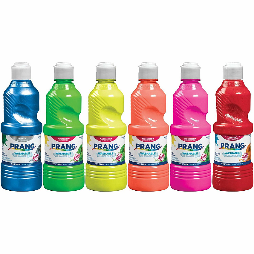 Prang Power Fluorescent Paint Set 6 Color(s) - Neon Green, Neon Yellow, Neon Orange, Neon Pink, Neon Red, Neon Turquoise - 16 fl oz - Washable - 6 / Set (10799)