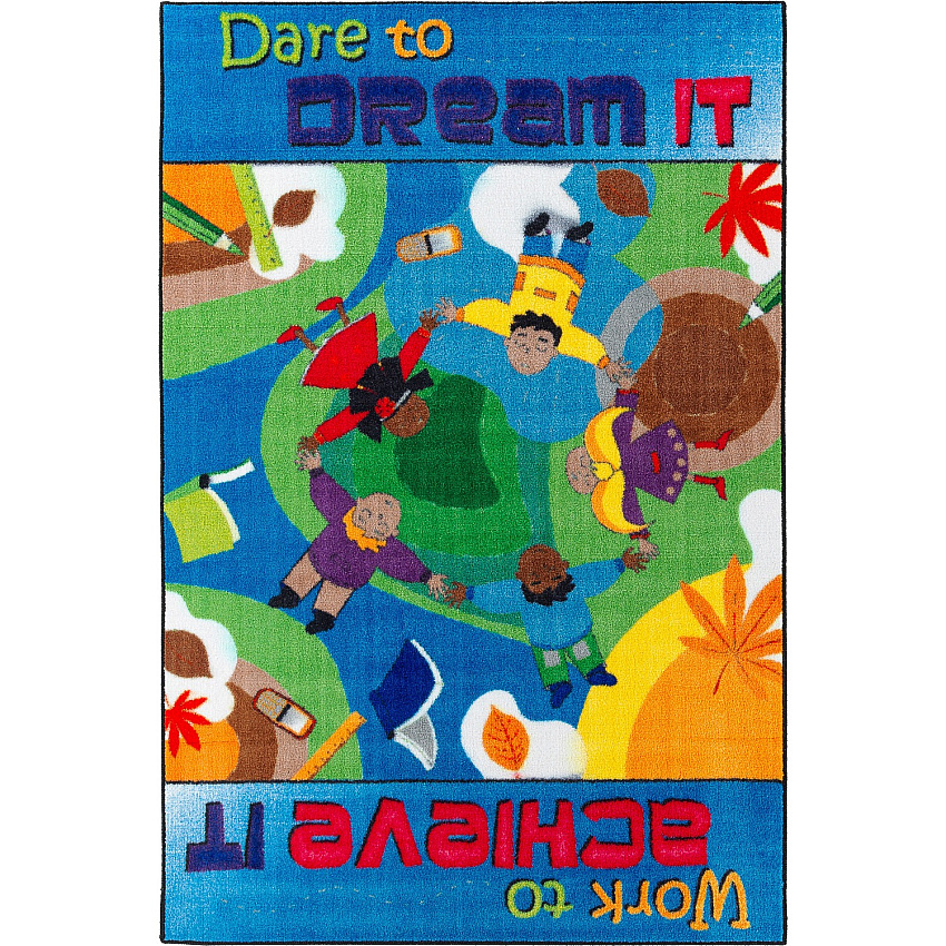 Flagship Carpets Easy Care Dare To Dream Rug Floor Rug - 96" Length x 60" Width - Multicolor - Nylon - 1 Each (CE25028W)