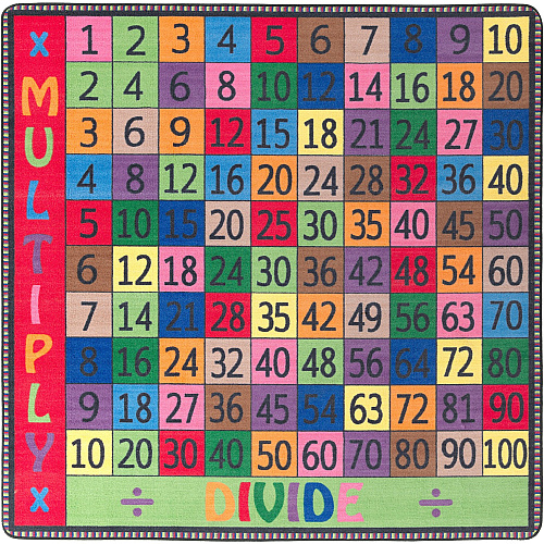 Flagship Carpets Math Collection Multiply/Divide Rug 48" Length x 48" Width - Square - Multicolor - Nylon - 1 Each (FE10214A)