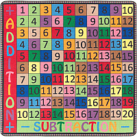 Flagship Carpets Math Collection Addition/Subtraction Rug 72" Length x 72" Width - Square - Multicolor - Nylon - 1 Each (FE10326A)