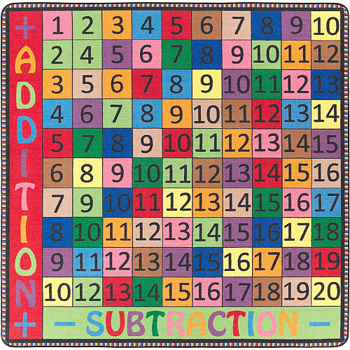 Flagship Carpets Math Collection Addition/Subtraction Rug 12 ft Length x 12 ft Width - Square - Multicolor - Nylon - 1 Each (FE10370A)