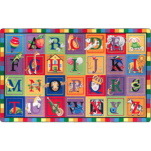 Flagship Carpets ABC Blocks Alphabet Rug 12 ft Length x 90" Width - Multicolor - Nylon - 1 Each (FE11144A)