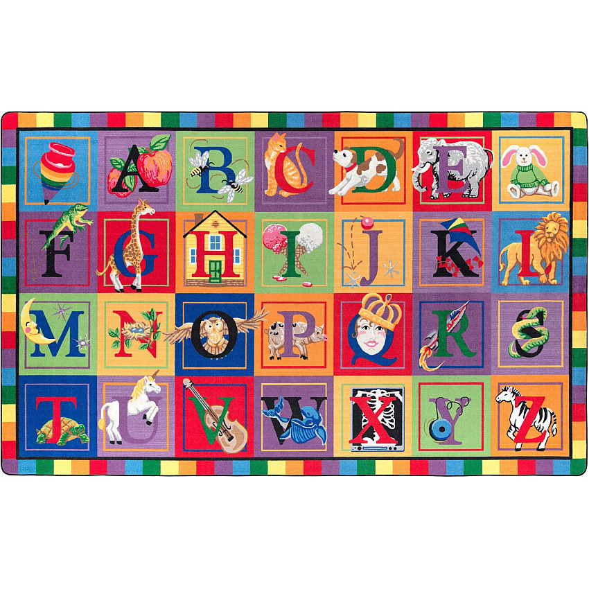 Flagship Carpets ABC Blocks Alphabet Rug 12 ft Length x 90" Width - Multicolor - Nylon - 1 Each (FE11144A)