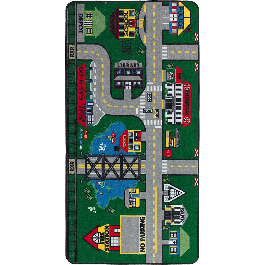 Flagship Carpets Places To Go Activity Rug 108" Length x 72" Width - Rectangle - Multicolor - Nylon - 1 Each (FE15134A)
