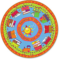 Flagship Carpets Reading Is The Engine 6' Round Rug 72" Diameter - Circle - Multicolor - 1 Each (FE17027A)