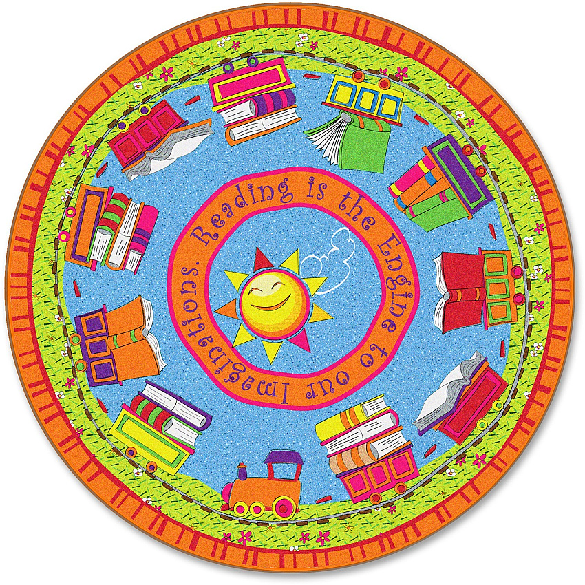 Flagship Carpets Reading Is The Engine 6' Round Rug 72" Diameter - Circle - Multicolor - 1 Each (FE17027A)