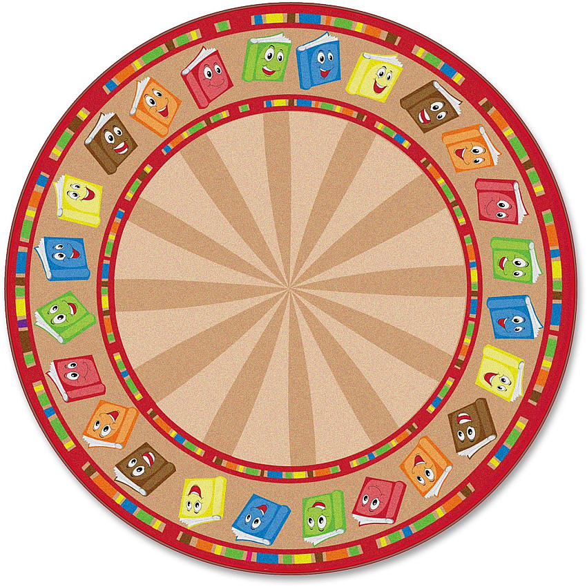 Flagship Carpets Calm Circle Time Books Round Rug 12 ft Diameter - Circle - Multicolor - 1 Each (FE33770A)