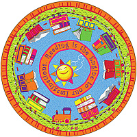 Flagship Carpets Reading Is The Engine 12' Round Rug 12 ft Diameter - Circle - Multicolor - 1 Each (FE33970A)