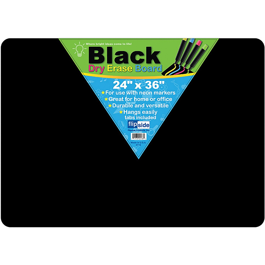 Flipside Products Flipside Black Dry Erase Board 24" (2 ft) Width x 36" (3 ft) Height - Black Surface - Rectangle - 1 Each (40088)