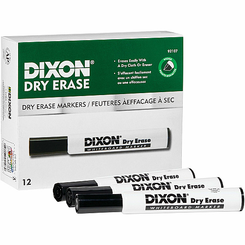 Ticonderoga Dry Erase Markers Broad Chisel, Fine Marker Point - Black Ink - 12 / Box (92107)