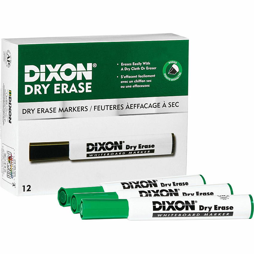 Ticonderoga Dry Erase Markers Broad Chisel, Fine Marker Point - Green Ink - 1 Dozen (92104)