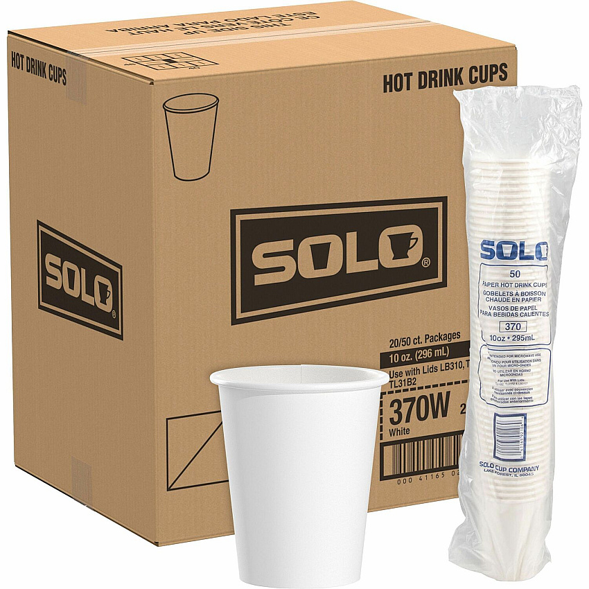 Solo 10 oz Paper Hot Cups 10 fl oz - White - Paper - Hot Drink, Cold Drink, Beverage - 50/Pack - 20 / Carton (370W2050)