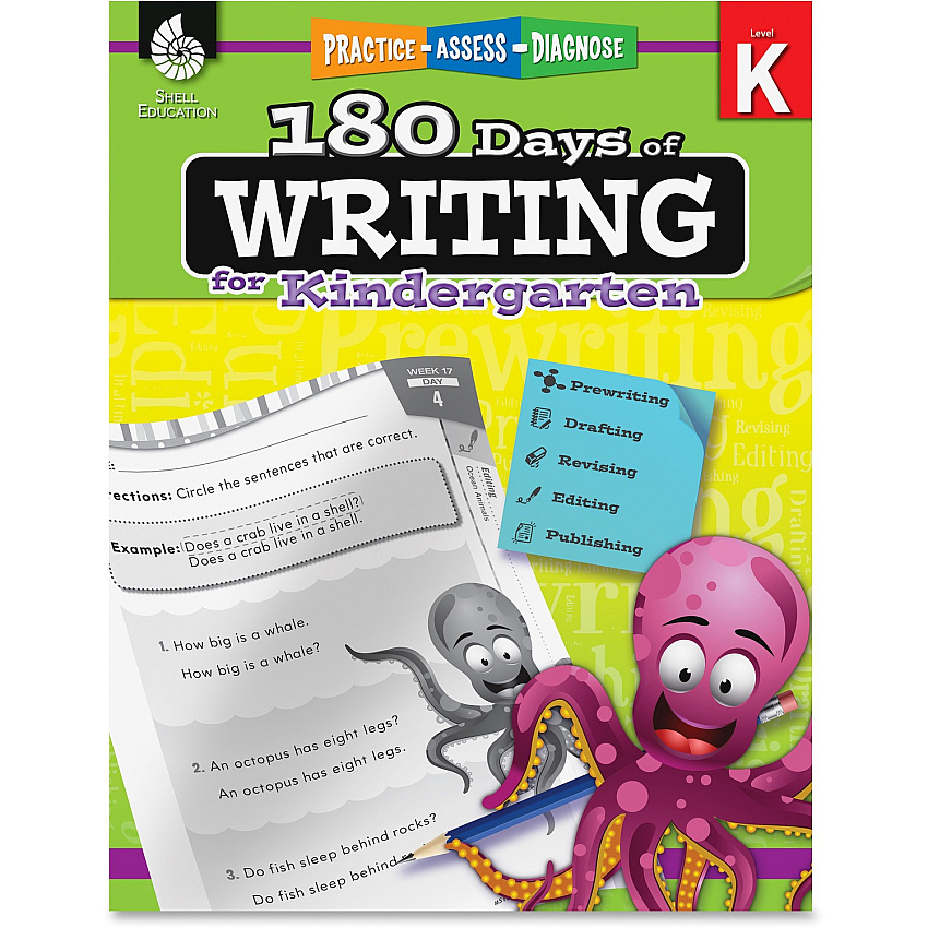 Shell Education Grade K 180 Days of Writing Book Printed Book 216 Pages - Shell Educational Publishing Publication - Book - Grade K - 1 Each (51523)