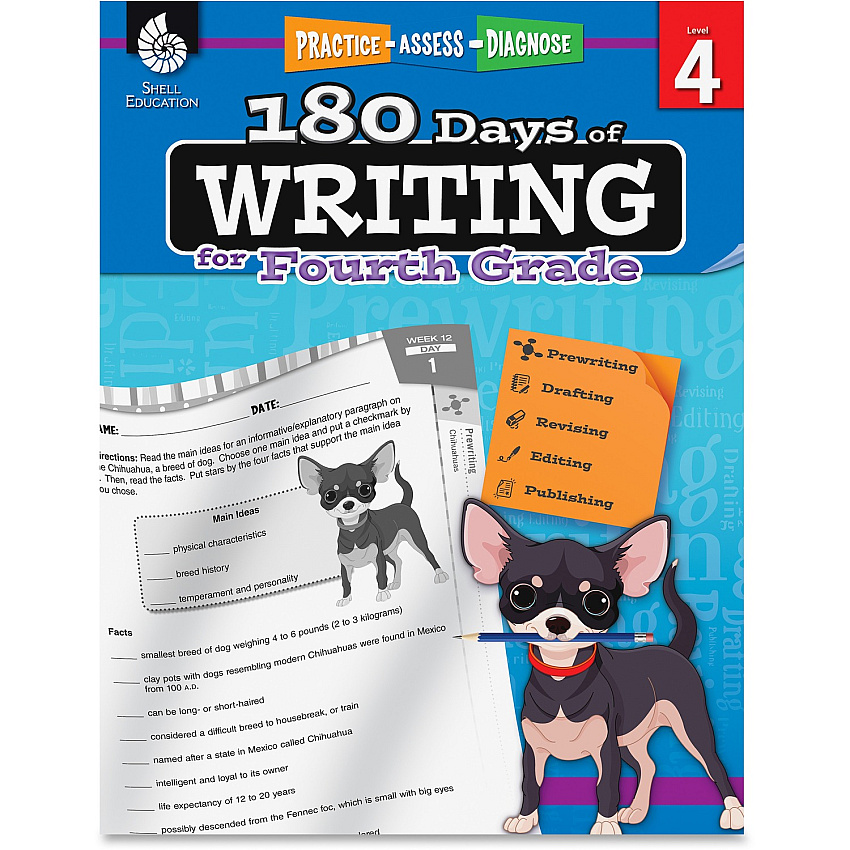 Shell Education 4th Grade 180 Days of Writing Book Printed Book 216 Pages - Shell Educational Publishing Publication - Book - Grade 4 - 1 Each (51527)