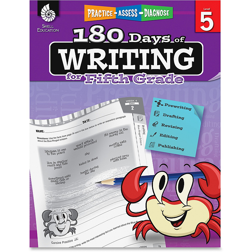 Shell Education 5th Grade 180 Days of Writing Book Printed Book 224 Pages - Shell Educational Publishing Publication - Book - Grade 5 - 1 Each (51528)