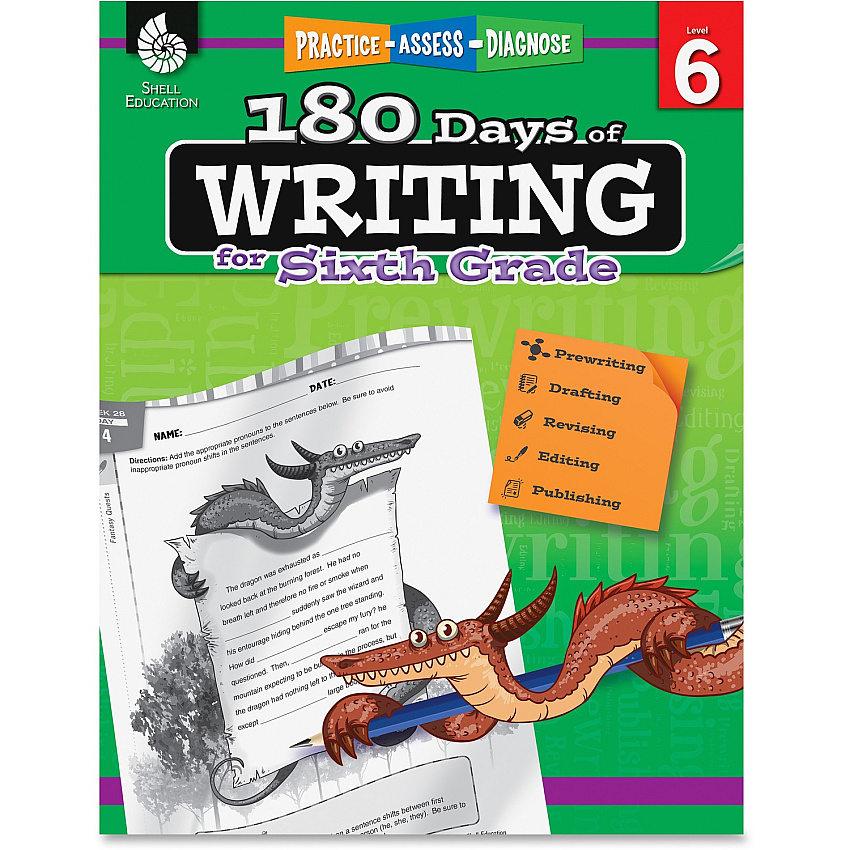 Shell Education 6th Grade 180 Days of Writing Book Printed Book 224 Pages - Shell Educational Publishing Publication - Book - Grade 6 - 1 Each (51529)