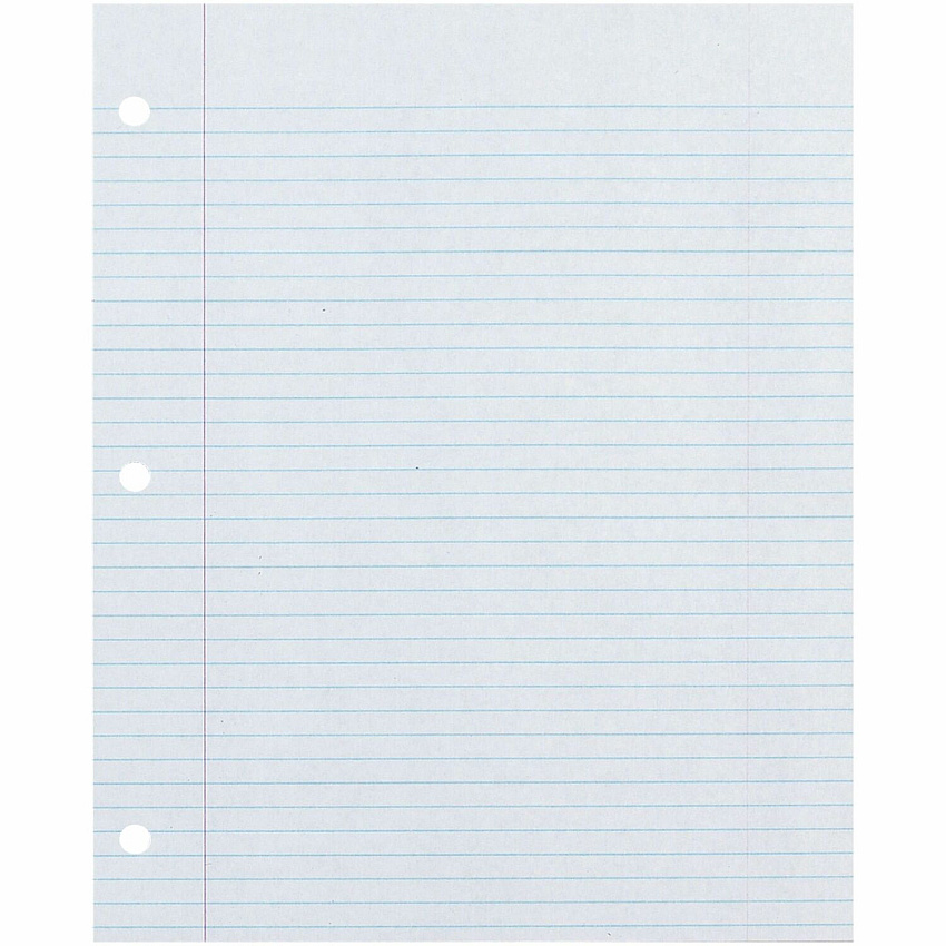 Decorol Recycled Filler Paper 500 Sheets - College Ruled Front Ruling - 0.28" Ruled - Red Margin - 3 Hole(s) - Letter - 8 1/2" x 11" Sheet Size - White Paper - Eco-friendly, Recyclable, Acid-free, Chlorine-free, Hole-punched - Recycled - 500 / Pack (2417)