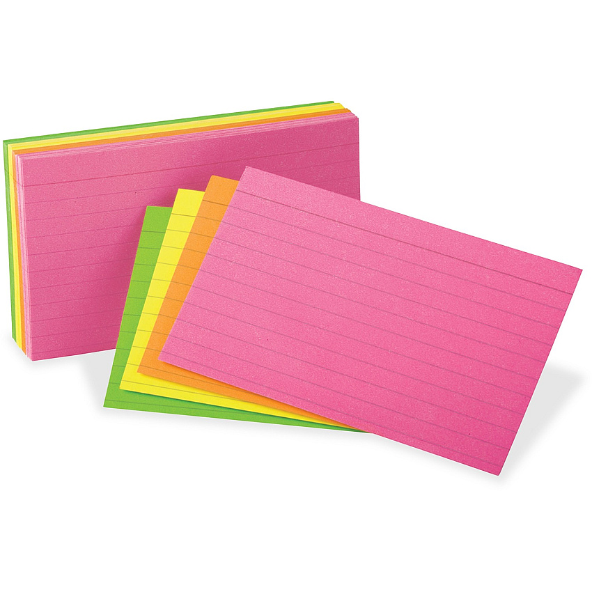 Oxford Neon Glow Ruled Index Cards Front Ruling Surface - Ruled Front Ruling - 3" x 5" Sheet Size - Assorted Paper - Recycled - 300 / Pack (81300)