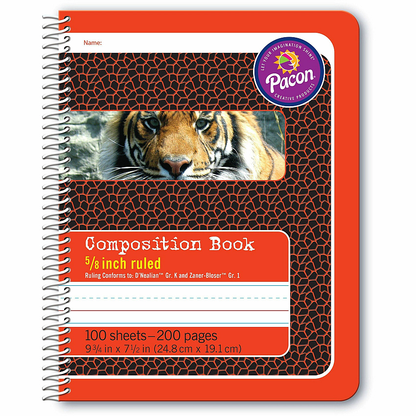 Pacon Composition Book 100 Sheets - 200 Pages - Spiral Bound - Short Way Ruled Front Ruling - 0.63" Ruled - 4.50" Picture Story Space - 7 1/2" x 9 3/4" Sheet Size - Red Cover - Recycled - 1 Each (2432)
