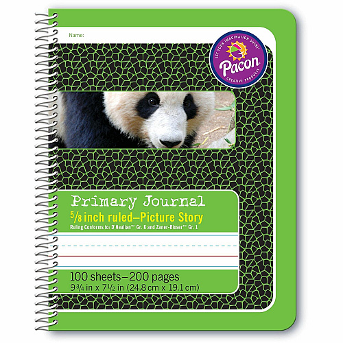 Pacon Composition Book 100 Sheets - 200 Pages - Spiral Bound - Short Way Ruled Front Ruling - 0.63" Ruled - 4.50" Picture Story Space - 7 1/2" x 9 3/4" Sheet Size - Green Cover - Recycled - 1 Each (2434)