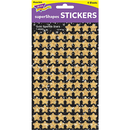 Trend Gold Sparkle Stars superShapes Stickers Sparkle Stars Shape - Self-adhesive - Acid-free, Fade Resistant, Non-toxic, Photo-safe - Gold - 400 / Pack (46403)