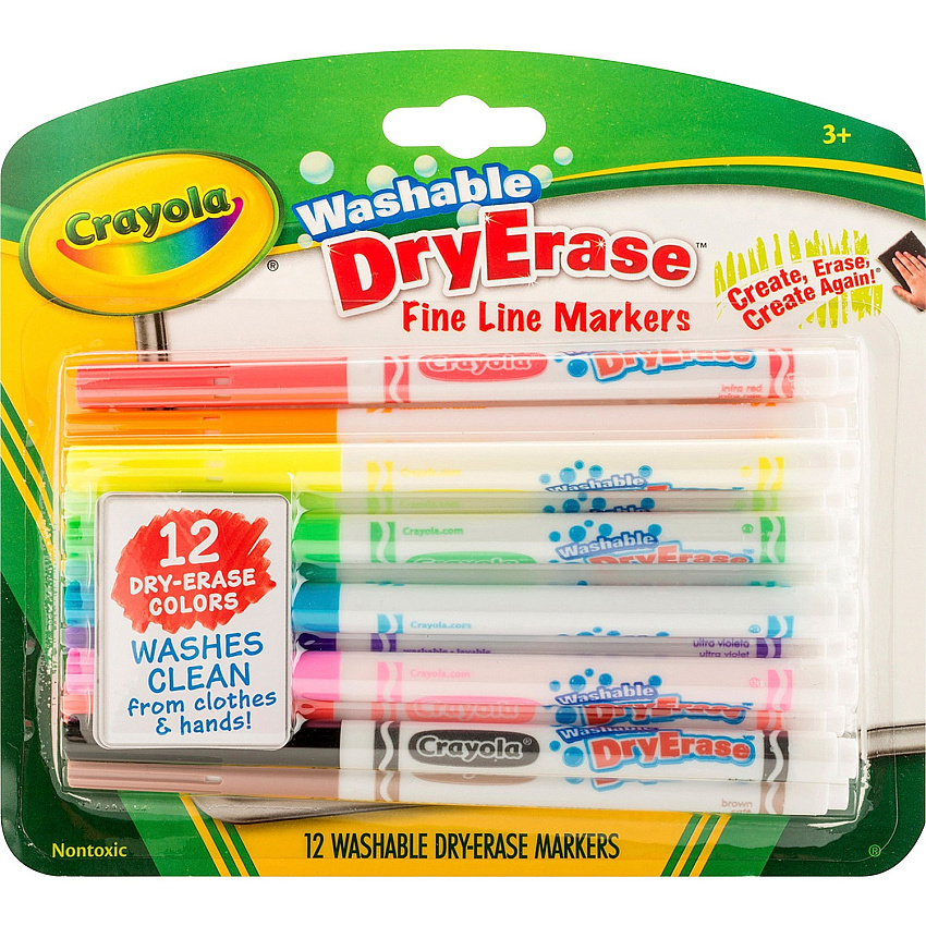 Crayola Washable Dry Erase Fine Line Markers Fine Marker Point - Bullet Marker Point Style - Assorted - 12 / Set (985912)