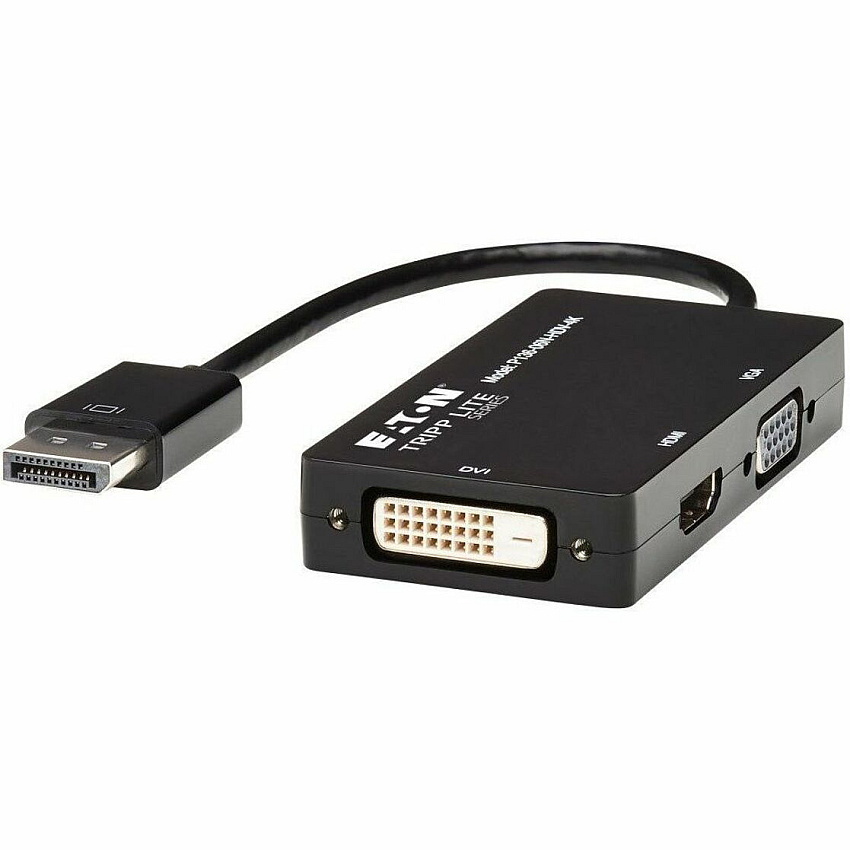 Eaton Tripp Lite Series DisplayPort to VGA/DVI/HDMI All-in-One Converter Adapter, DP ver 1.2, 4K 30 Hz HDMI 6" DVI/DisplayPort/HDMI/VGA A/V Cable for Audio/Video Device, Notebook, Tablet, Monitor, Projector, TV - First End: 1 x DisplayPort  (P13606NHDV4K)
