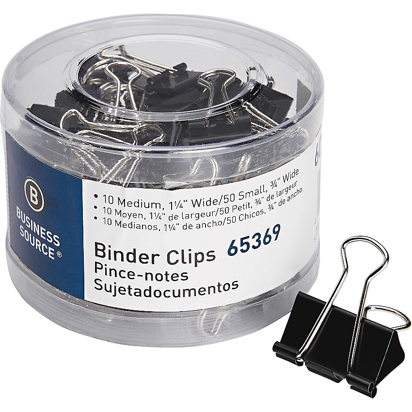 Business Source Small/Medium Binder Clips Set Small, Medium - for Paper, Project, Document - Black - 60 / Pack (BSN65369)