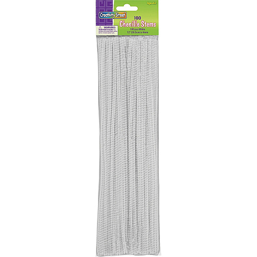 Creativity Street Chenille Stems Classroom Activities, Craft Project - Recommended For 4 Year12" Length x 0.2" Diameter - 100 / Pack - White - Polyester (711202)