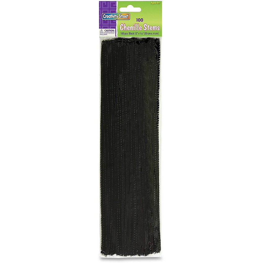 Creativity Street Chenille Stems Classroom Activities, Craft Project - Recommended For 4 Year x 12" Length x 0.2" Diameter - Black - Polyester - 100 / Pack (711203)