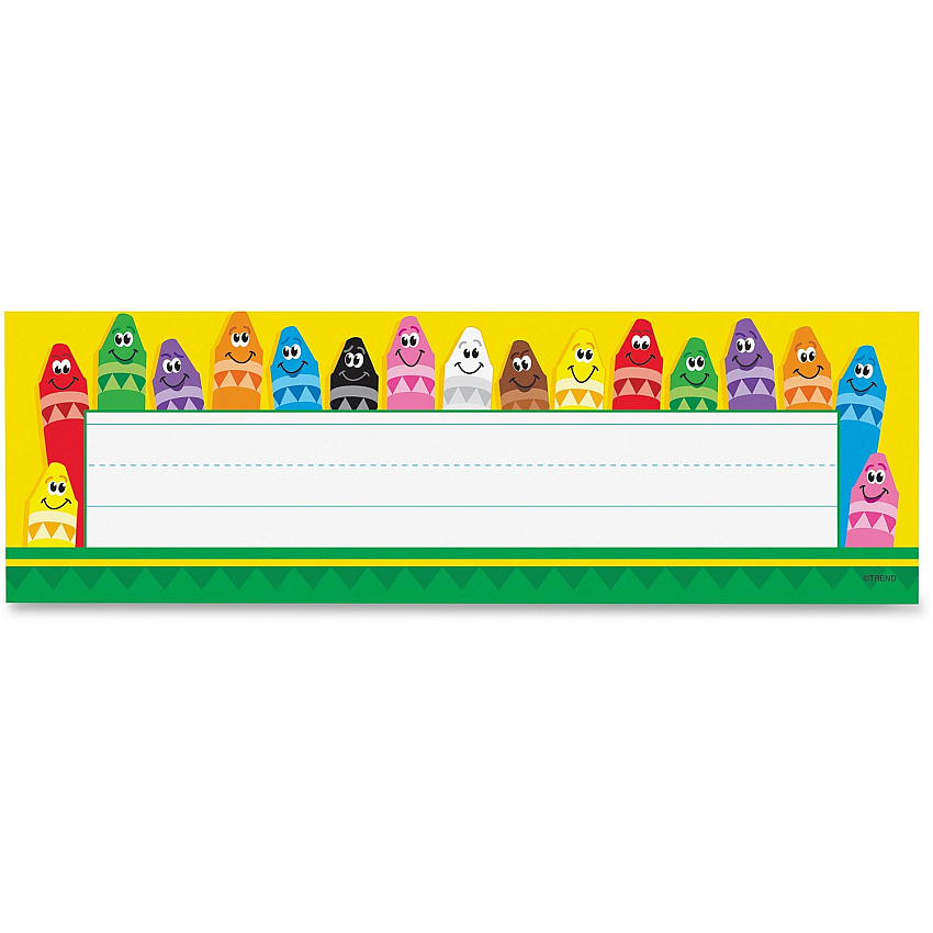 Trend Colorful Crayons Name Plates 9.5" Width x 2.9" Height - Rectangular Shape - Assorted - 36 / Pack (69013)