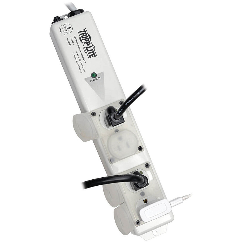 Tripp Lite by Eaton Safe-IT UL 60601-1 Medical-Grade Power Strip for Patient-Care Vicinity, 4x 15A Hospital-Grade Outlets, Safety Covers, 6 ft. Cord NEMA 5-15P-HG - 4 x NEMA 5-15R-HG - 6 ft Cord - 15 A Current - 120 V AC Voltage - External (PS406HGULTRA)