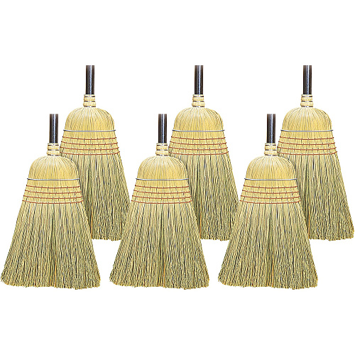 Genuine Joe Warehouse Broom Corn Fiber Bristle - 38" Handle Length - Lacquered Wood Handle - Natural - 6 / Carton (GJO12001CT)