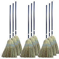 Genuine Joe Light Duty Broom Corn Fiber Bristle - Lacquered Wood Handle - Natural - 12 / Carton (GJO12002CT)