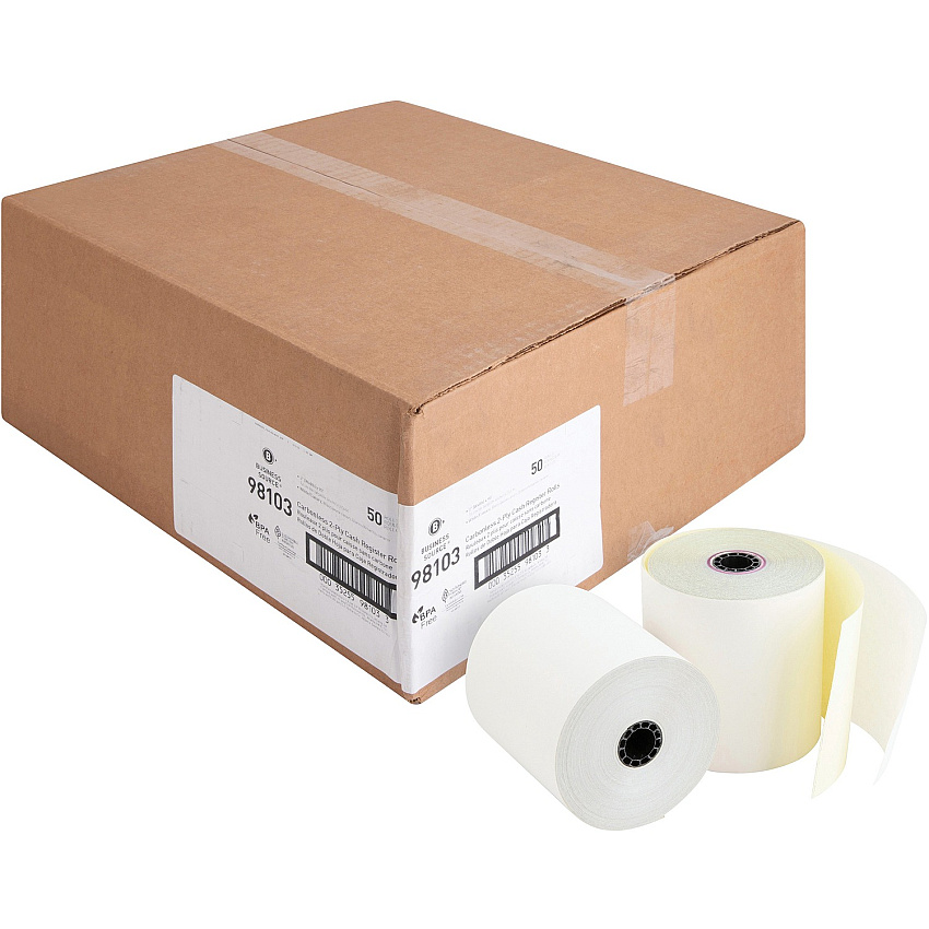 Business Source 2-part Carbonless Cash Register Rolls 3" x 90 ft - Sustainable Forestry Initiative (SFI) - White - 50 / Carton (BSN98103)