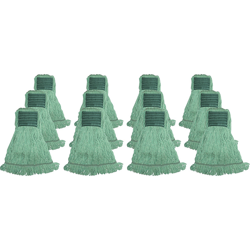 Genuine Joe Synthetic Blend Medium Mophead Rayon, Cotton - Green - 12 / Carton (GJOMGR5BCT)