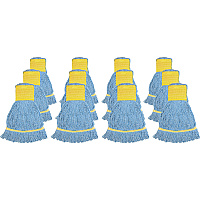 Genuine Joe Wide Band Small Mophead Rayon, Cotton - Blue - 12 / Carton (GJOSBL5BCT)