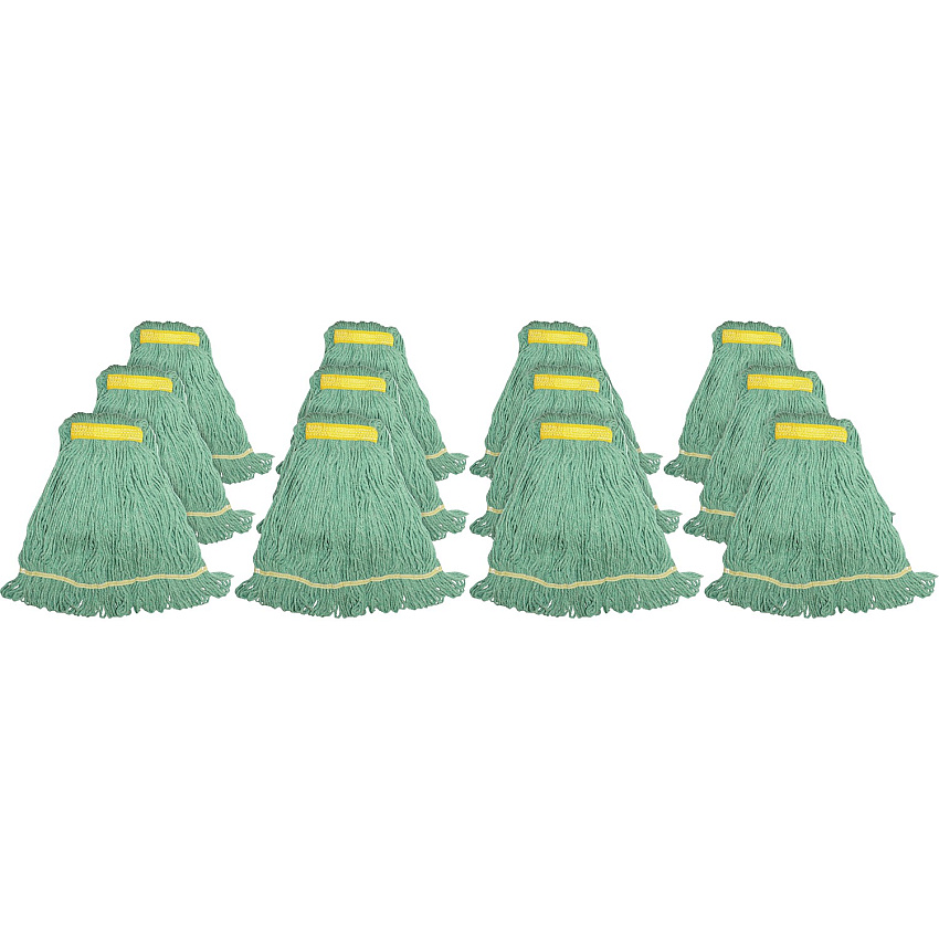 Genuine Joe Synthetic Blend Small Mophead Rayon, Cotton - Green - 12 / Carton (GJOSGR1BCT)