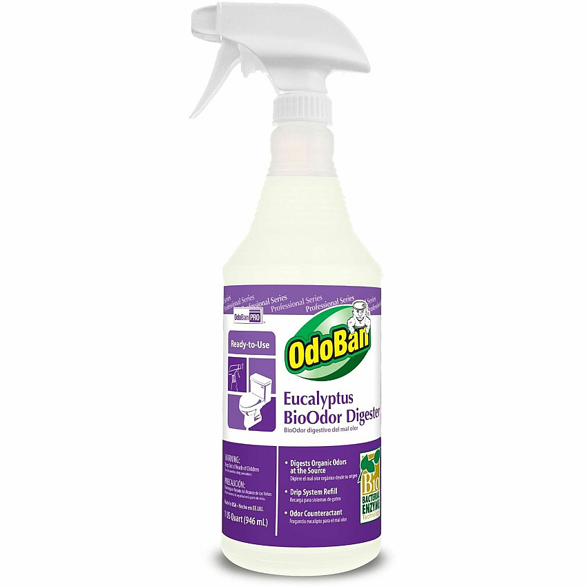 OdoBan Eucalyptus BioOdor Digester Spray Ready-To-Use - 32 fl oz (1 quart) - Lavender Scent - Antibacterial - Purple - 12 / Carton (927062QC12)