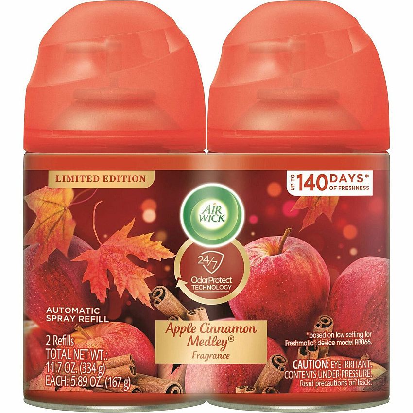 Air Wick Freshmatic Air Freshener Spray Refill Spray - 5.90 oz - Apple Cinnamon Medley - 60 Day - Odor Neutralizer, Long Lasting - 2 / Pack (82680)