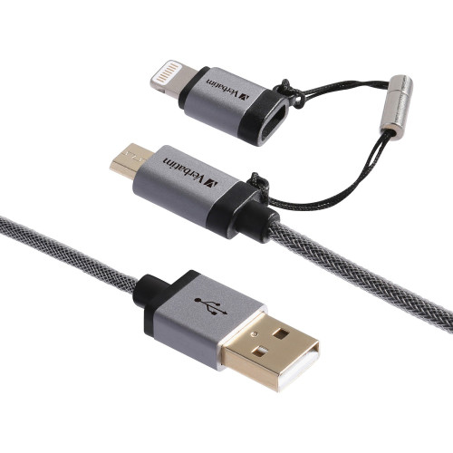 Verbatim Sync & Charge microUSB Cable with Lightning Adapter - 47 in. Braided Black (99217)