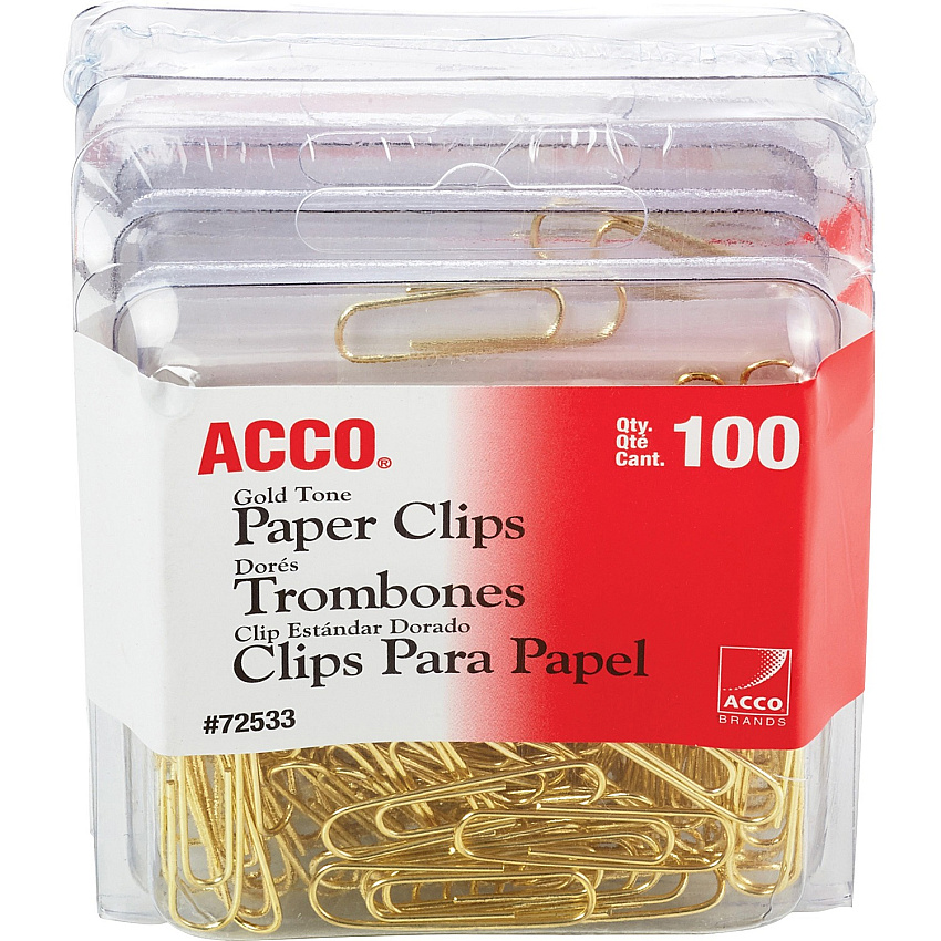 ACCO Gold Tone Paper Clips No. 2 - 1.4" Length x 0.5" Width - 10 Sheet Capacity - for Office, Home, School, Document, Paper - Sturdy, Flex Resistant, Bend Resistant - Gold - 100/Box - 4 / Pack (72554)