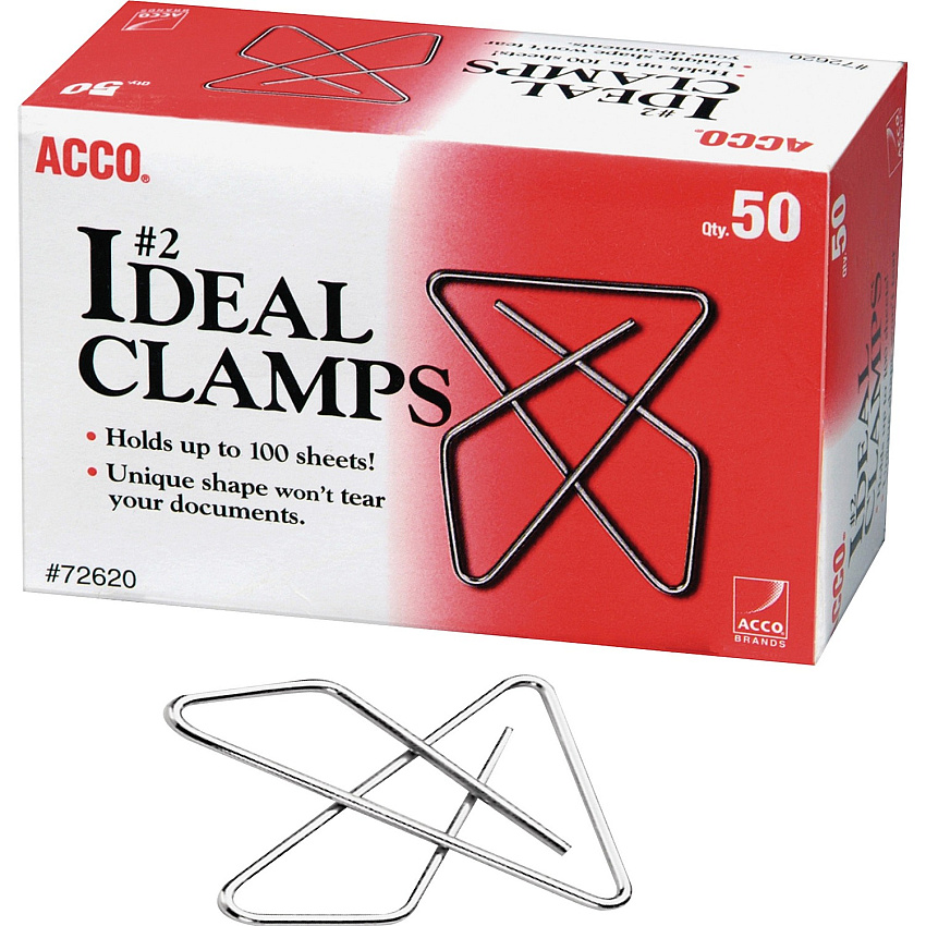 ACCO Ideal Clamps No. 2 - 100 Sheet Capacity - for Office, Home, School, Document, Paper - Sturdy, Tear Resistant, Bend Resistant, Flex Resistant - Silver - 150 / Pack (72643)