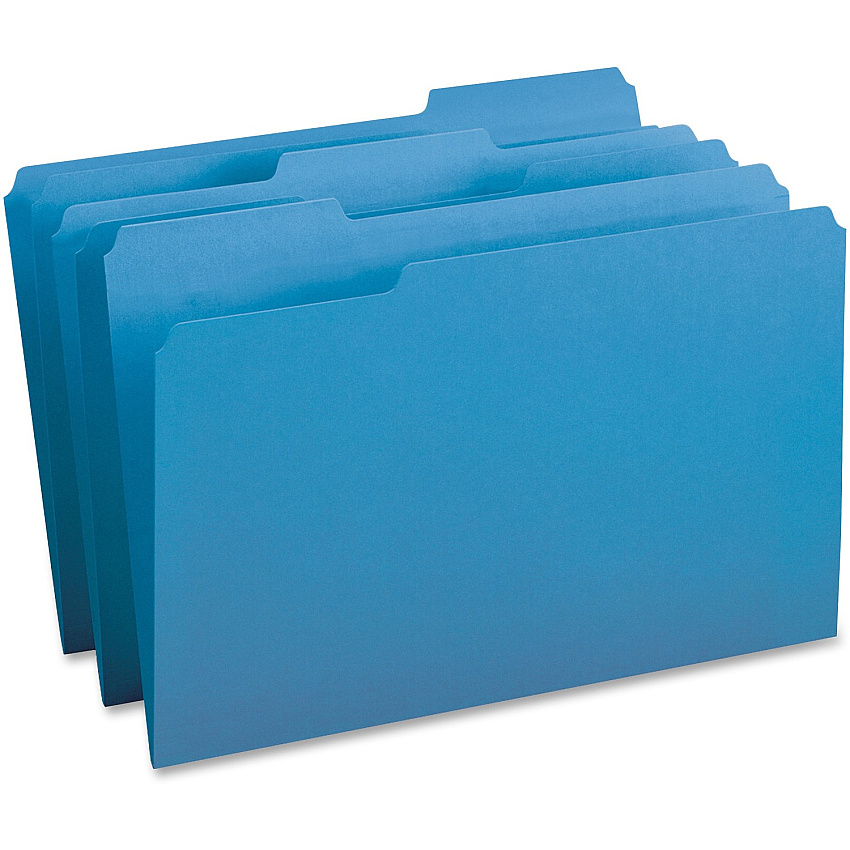 Business Source 1/3 Tab Cut Legal Recycled Top Tab File Folder 8 1/2" x 14" - Top Tab Location - Assorted Tab Position - 11 pt. - 1 Plys - Blue - 10% Recycled - 100 / Box (BSN99719)