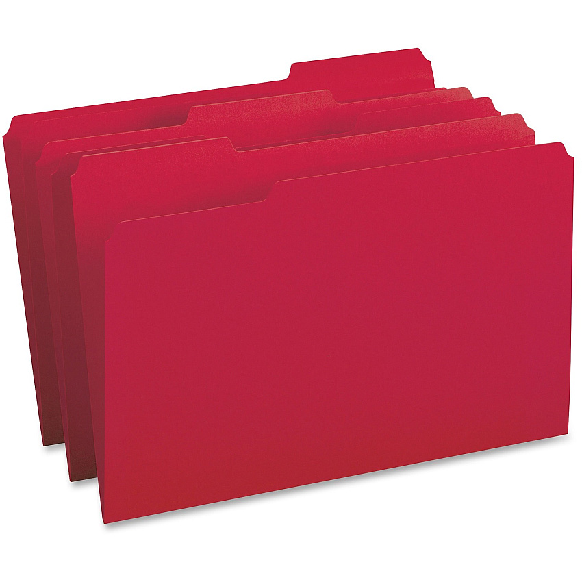 Business Source 1/3 Tab Cut Legal Recycled Top Tab File Folder 8 1/2" x 14" - Top Tab Location - Assorted Tab Position - 11 pt. - 1 Plys - Red - 10% Recycled - 100 / Box (BSN99720)