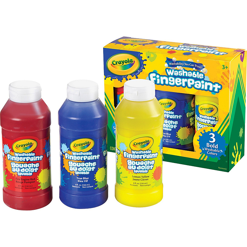 Crayola Washable Fingerpaint Bold Colors Set 3 Color(s) - True Blue, Lemon Yellow, Fire Engine Red - 8 oz - Washable - 3 / Set (551310)