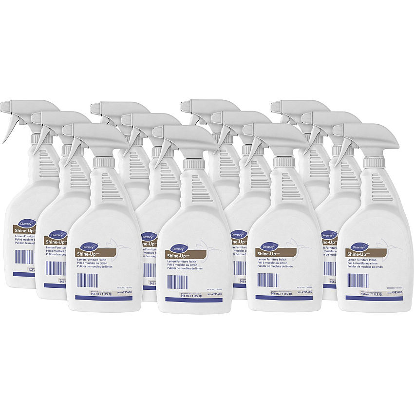 Diversey Shine-Up Lemon Furniture Polish Ready-To-Use - 32 fl oz (1 quart) - Lemon Scent - Non-smearing, Fingerprint Resistant - White - 12 / Carton (4995480CT)