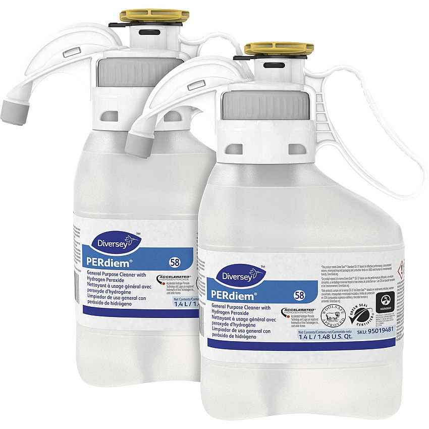 Diversey PERdiem General Purpose Cleaner Concentrate - 47.3 fl oz (1.5 quart) - Dye-free, Odorless, Fragrance-free, Rinse-free, Recyclable, Environmentally Friendly - Clear Bottle - 2 / Carton (95019481CT)