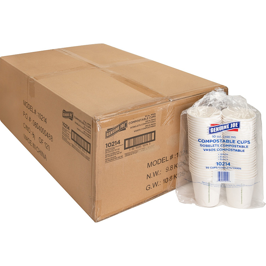 Genuine Joe 10 oz Eco-friendly Paper Cups 10 fl oz - White - Paper - Coffee, Tea, Hot Chocolate - 50/Pack - 20 / Carton (GJO10214CT)